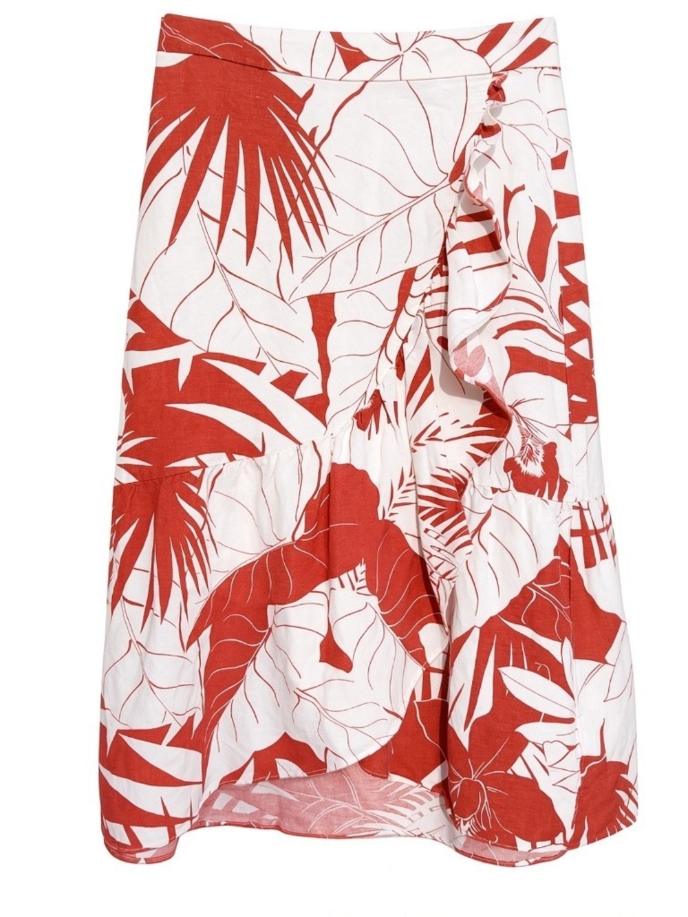 Size 0 Madewell Linen Blend Tropical Coral & White Midi Wrap Skirt